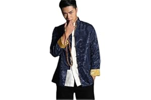 JSJTAMUS Tang Suit Men Hanfu Chinese Traditional Clothes Long Sleeve Top, Reversible Kung Fu Tang Suit Jacket