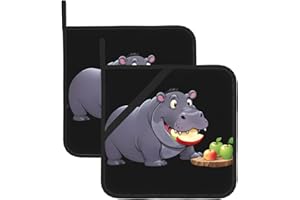 YYHWHJDE Hippo Eating Apple Pattern Pot Holders Sets of 2 Thick and Durable for Lifting lids in The Kitchen, Removing Bowls a