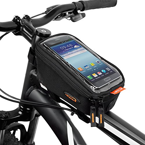 Ibera Bicycle Top Tube Phone Bag for 5″ – 6″ Screen Size, Bike Frame Strap Attachment Mount