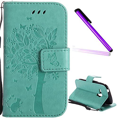 EMAXELER Samsung Galaxy S3 Mini Case Cover Diamond Embossed Stylish Kickstand Case Credit Cards Slot Cash Pockets PU Leather Flip Wallet Case for Samsung S3 Mini Wish Tree Green