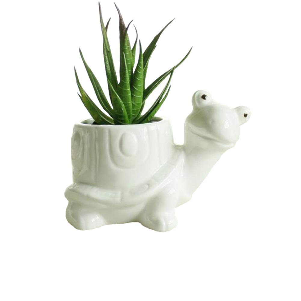 Youfui Animal Ceramic Flowerpot White Porcelain Succulent Plants Flower Pot Home Decro Garden Vase Desktop Mini Ornaments (Turtle)
