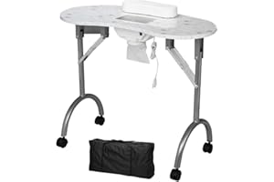 Mefeir Manicure Nail Table with Electric Dust Collector, Foldable MDF Laminated Home Nail Beauty Technician Desk, Spa Salon Workstation with Client Wrist Pad and Carrying Bag, White