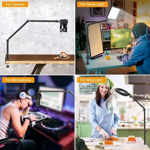 VIJIM LS08 Overhead Camera Desk Mount Stand, Flexible Webcam Stand Microphone Boom Arm, 360° Rotation Tabletop Aluminum C-Clamp, Standard ¼ ⅜ ⅝ Screw for DSLR Camera, Microphone & Webcam