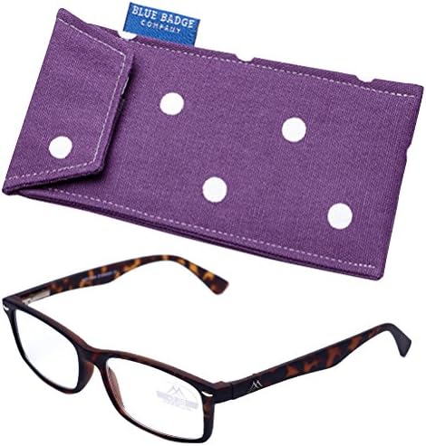 Spotty Grape Glasses Case with Turtle Frame +2 Magnification Reading Glasses
