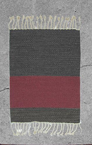 Handwoven Rug In Blocks of Burgundy and Brownish Gray