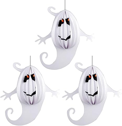 Amazon Co Jp 美しくて明るい バーストア大型ゴーストパターンの装飾ランタンハンギングドロップハロウィーンパロディーハンギング3枚 ゴーストランタン 願いの光 ホーム キッチン
