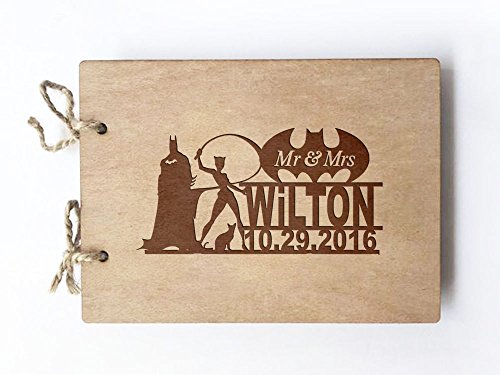 Wedding Guest book (wood) - notebook - Batman and Catwoman
