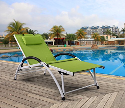 ALEOS. Gartenliege Sonnenliege Fitnessliege stabile Aluminium Konstruktion mit atmungsaktiven Kunststoffgewebe und Kopfpolster FIT-GRÜN – Bild 5