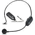 2.4G Dual Wireless Microphone Headset, UHF Wireless Headset Mic and Handheld Mic 2 in 1, 165FT Range, 3.5mm & 6.35mm Jacks, Ideal for Teaching, Fitness, Yoga, PA System, Amplifier, Training (Black)