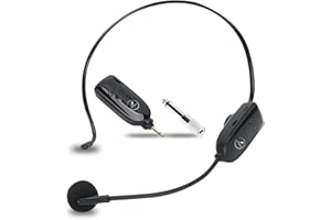 EV SPACES 2.4G Dual Wireless Microphone Headset, UHF Wireless Headset Mic and Handheld Mic 2 in 1, 165FT Range, 3.5mm & 6.35mm Jacks, Ideal for Teaching, Fitness, Yoga, PA System, Amplifier, Training (Black)