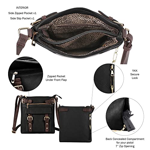 JESSIE & JAMES Concealed Carry Crossbody Bag - Double Compartment, Lock & Key, Multi-Zipper Pockets With Holster