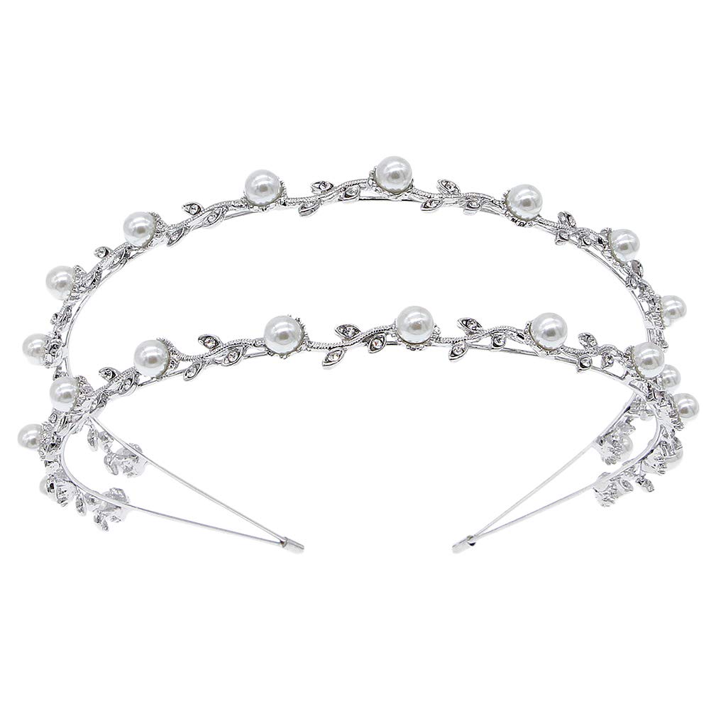 Beaupretty Women Crystal and Pearl Headband Alloy Double-row Hair Hoop Delicate Headdress Hair Jewelry