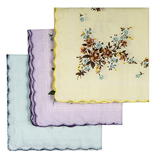 LuluVin Womens Floral Cotton Handkerchiefs 12 Pack (Pastels)