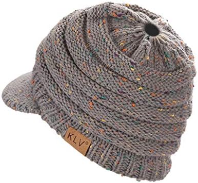 NYAOLE Winter Women Knitting Ponytail Cap Outdoor Climb Camping Hat Warm Striped Cap Pure Color Casual Cap for Girls Headwear,Light Grey