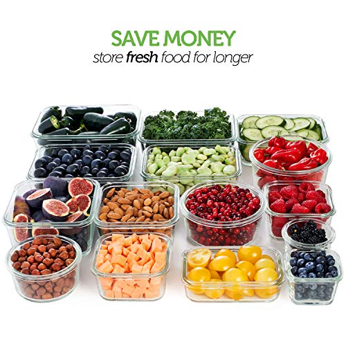 Glass Food Storage Containers with Lids - Glass Meal Prep Containers Glass Containers For Food Storage with Lids 30 Pcs. Glass Storage Containers with Lids Glass Food Containers Glass Lunch Containers