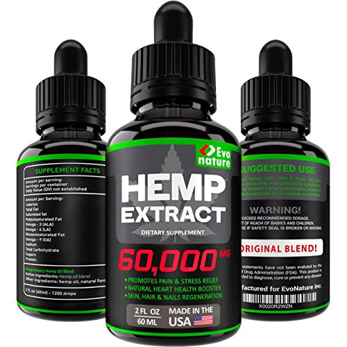 EVONATURE Hemp Oil 60,000 MG - Omega 3,6,9-100% Natural & Safe Hemp Seed Oil - Stress & Anxiety Relief - Made in USA - Improve Health & Immunity Support - Provides Deep Sleep & Mood Boost
