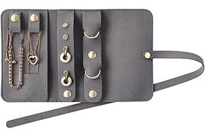 CASEGRACE Travel Jewelry Organizer Roll, Portable Velvet Jewelry Storage Roll Earring Organizer Bag, Jewelry Pocket for Necklaces, Rings, Earrings (Gray)