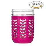 JarJackets Silicone Mason Jar Protector Sleeve - Fits Ball, Kerr 16oz (1 pint) WIDE-Mouth Jars | Package of 3 (Sangria)
