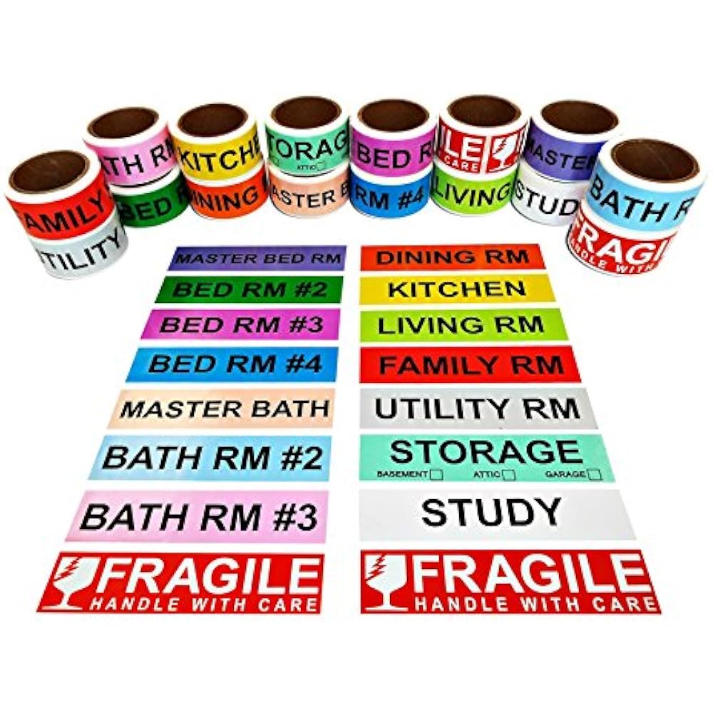 Details About 800 Count Home Moving Color Coding Labels 4 Bedroom House Fragile Stickers 2