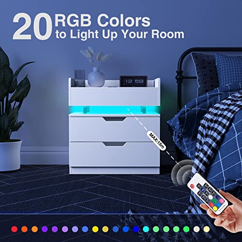 Rolanstar Nightstand with Charging Station and LED Lights, Modern End
