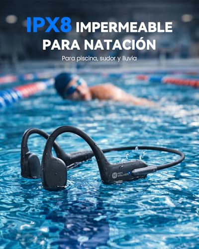 HIFI WALKER Auriculares Conducción Ósea Natación, IPX8 Impermeables para Nadar, MP3 32GB, Bluetooth 6.0, Open Ear Acuáticos para Piscina, Correr, Ciclismo y Gimnasio