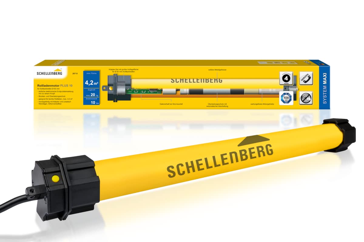 Schellenberg 20710 Plus Maxi Roller Shutter, 10 Nm, Electronic end Position Adjustment, up to 4.2 m² Area, Tubular Motor, Set Including Wall Bearing, Steel Tube Shaft, 60 mm