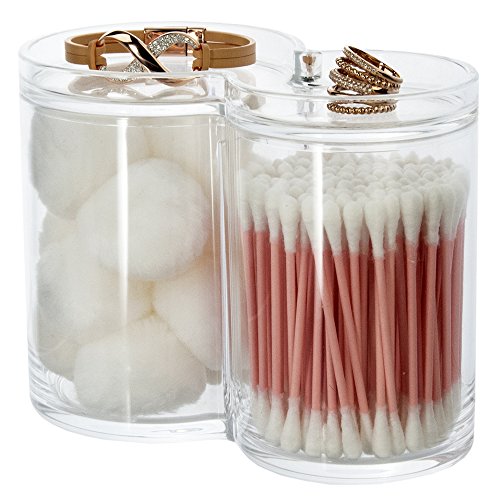 STORi Clear Plastic Cotton Ball and Swab Holder with OnePiece Lid