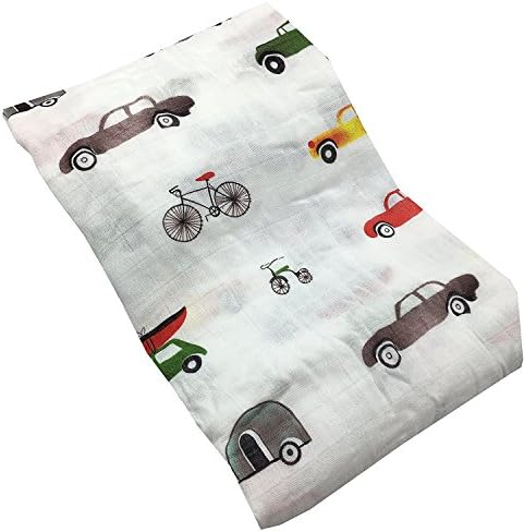 HGHG Bamboo Muslin Swaddle Blanket Large Silky Soft 70% Bamboo Fiber 30% Cotton Multifunctional Gauze Blanket 47x47 Inches Baby Car Blanket(Car)