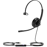 Yealink UH34 Wired Headset, Single Ear USB Headphones with Noise Cancelling Mic, Teams Certified, Mono Headset for PC Laptop VoIP Phone, All Day Comfort Design, Mute Button