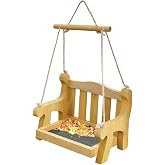 Notakia Set of 2 Swing Bird Feeders Hanging Wild Bird Feeder for Garden | Wood Bench Shape with Metal Mesh Bottom, Outdoor Bird Feeder for Yard Patio Porch Decoration