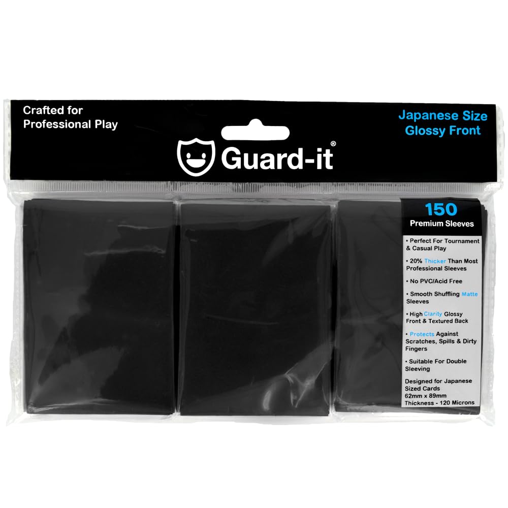 Guard-it - 150 Black Small Japanese Size Trading Card Sleeves - Premium Deck Protectors for Yu-Gi-Oh, Cardfight!! Vanguard & Photocards