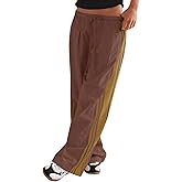 Fisoew Womens Wide Leg Pants Drawstring High Waisted Striped Baggy Palazzo Track Pants with Pockets