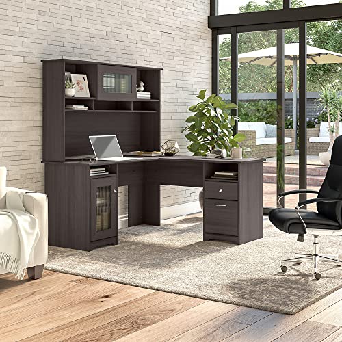 Bush Furniture Cabot L Shape Desk with Hutch, 60W, Heather Gray