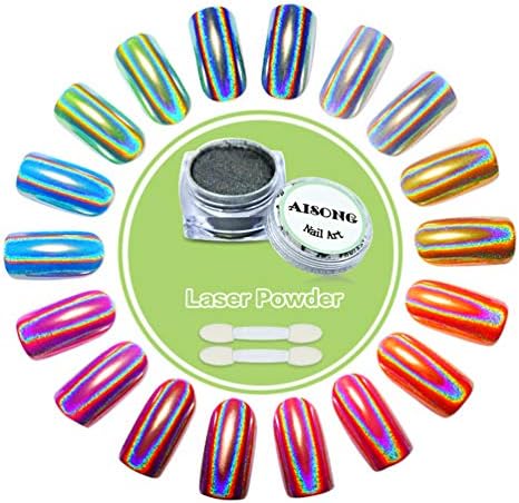 2g Holographic Chrome Nail Powder, AISONG Rainbow Pigment Manicure Chrome Laser Nail Art Powder Glitter Dust