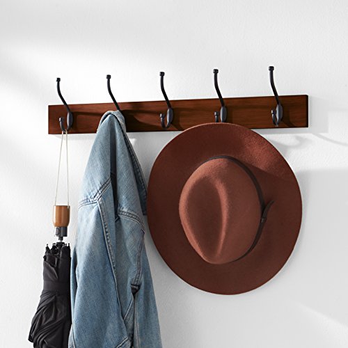Amazon Basics WallMounted Farmhouse Coat Rack, 5 Hook, Light Walnut