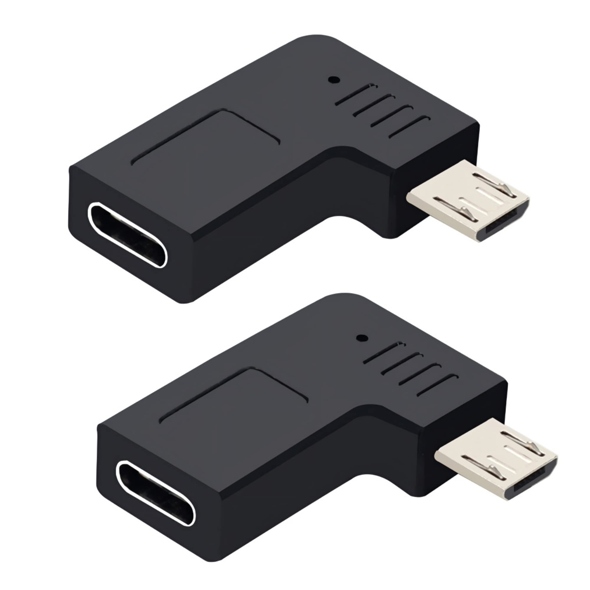 GELRHONR Angled Micro USB to USB C Adapter, 90 Degree Type C Data Transfer Connector for Smartphone Dash Cam Car Navigation System - 2PCS (Left Angle)