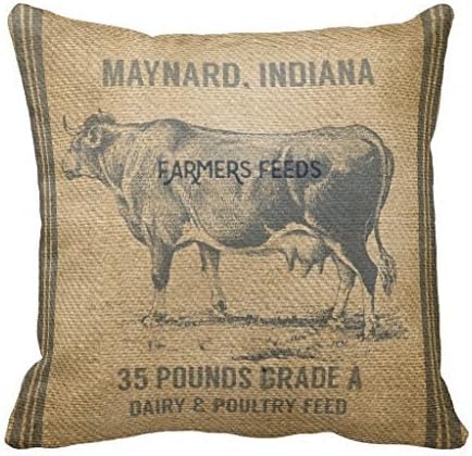 Home Decorative Cow Feed Sack' Cushion Cover 16 x 16 Inches Polyester Pillow Case