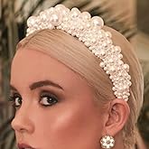 Wiwpar Pearl Headbands Wide Hair Hoop with Pearls Elegant White Pearl Head Band Headwear Bridal Hair Hoop Party Wedding Hair Accessories for Women (Style 2)