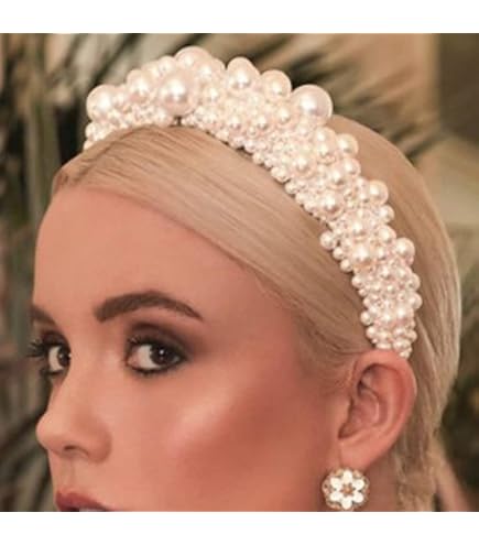Pearl Jeweled Baroque Padded Hairband Bridal Hair Hoop Amazon.com : Lurrose Pearl Jeweled Baroque Padded Hairband  main image 4