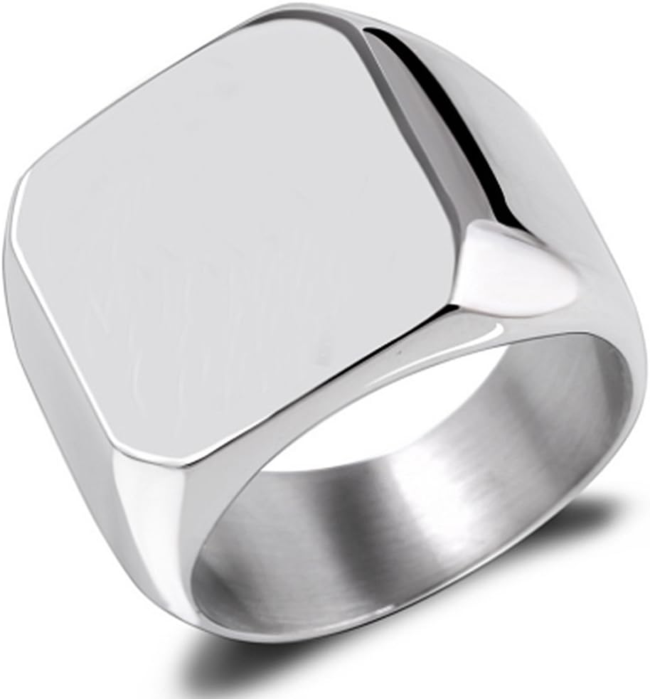 Van Unico Stainless Steel Signet Ring for Men Polished Pinky Ring Size 4-15