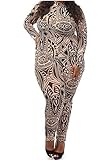 Women Jumpsuits Tribal Tattoo Printed Dumpsuit Sexy Bodysuit Playsuit, Black, X-Large