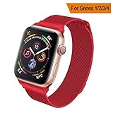HILIMNY Compatible for Apple Watch Band 38mm 40mm 42mm 44mm, Stainless Steel Mesh Milanese Sport Wristband Loop with Adjustable Magnet Clasp for iWatch Series 1/2/3/4,Red