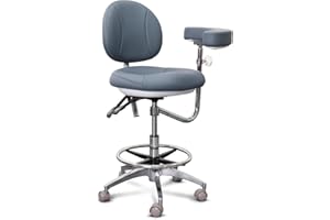 LIMKOMES Medical Dental Assistant Chair with Rotatable Armrest Rolling Medical Chair Ergonomic Swivel Seating Back Support Dentist Stool for Clinics, Dental Offices, Labs-Gray