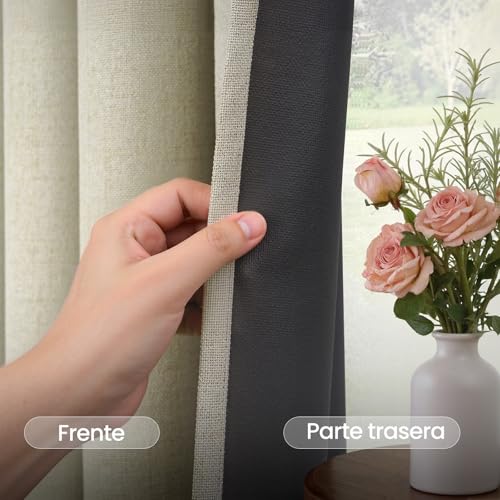 VIOPY 100% Lino Cortinas Blackout,Extra Largas con Aislamiento Térmico,Respaldo Recubierto Poliéster Impermeable,Ojal Superior,para Recámara y Ventana de Sala(Natural,132An x 241Al cm(2 Paneles))