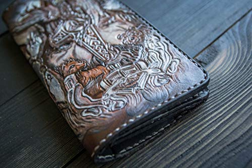 Men's 3D Genuine Leather Wallet, Long wallet, Travel wallet, Biker wallet, Clutch wallet, Hand-Carved, Hand-Painted, Leather Carving, Custom wallet, Personalized, Boat, Navigational Compasses, Ship