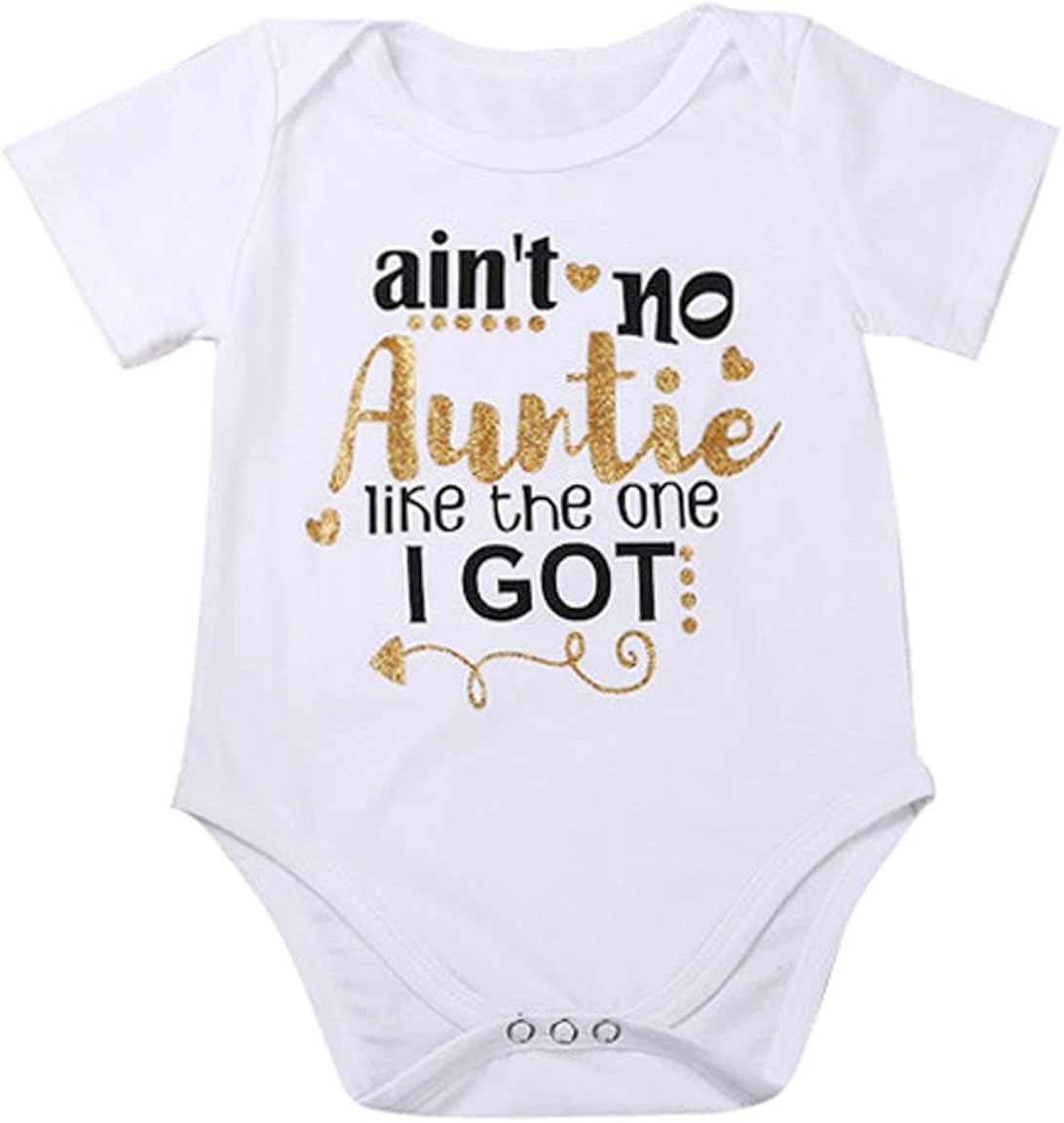 Gaono Newborn Baby Auntie Letter Print Short Sleeve Romper Infant Summer Clothing