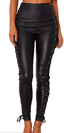 side lace leather pants