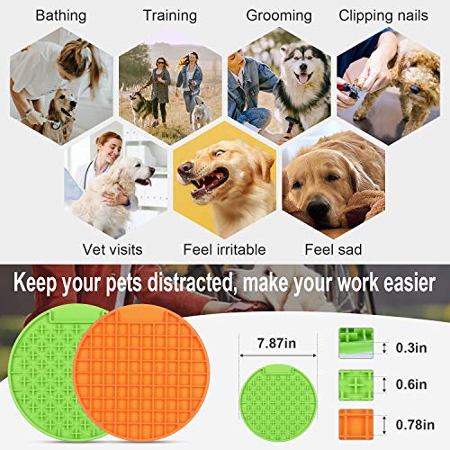 KASBAH Pet Lick Mat, 2 Pack Dog Lick Pad, Boredom Buster Slow Feeder Lick Mat Licking Mat Perfect for Pet Treats Anxious Relief for Fun and Healthy, Green+Orange