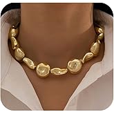 JAGWQRK Chunky Gold Statement Necklace For Women Irregular Geometric Flower Necklace Golden Petal Necklaces Trendy Jewelry For Women