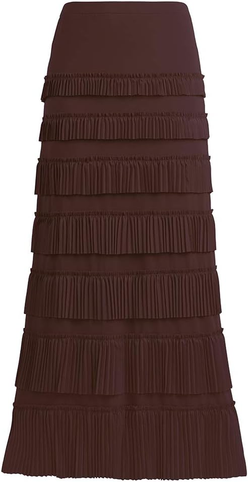 GATHY Women's 7 Tiered Boho Layered Pleated Ruffles Waterfall Maxi Skirt